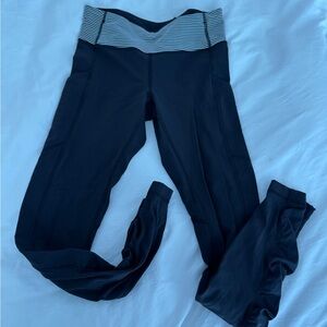 Lululemon Black Leggings with Striped Waistband